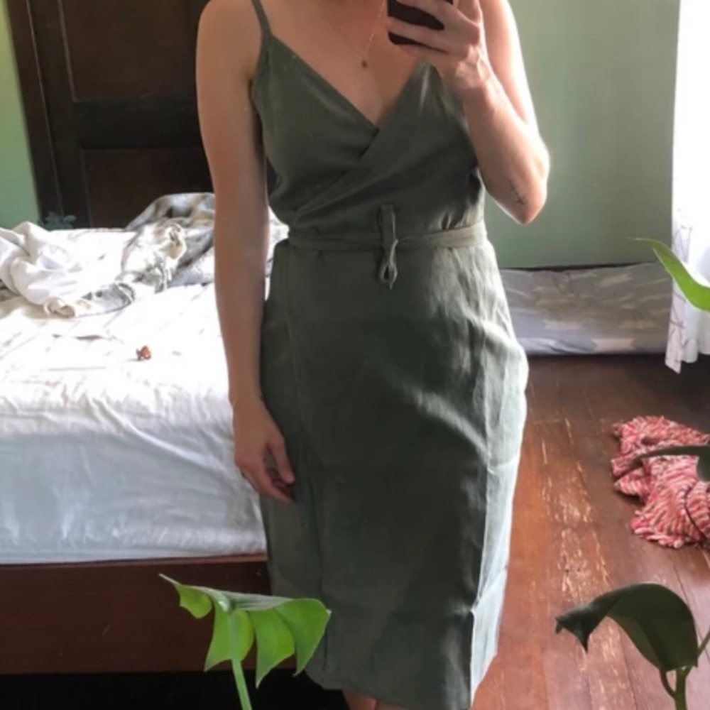 Sage green linen wrap dress - NWT